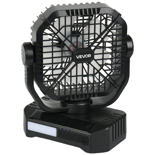 10,400mAh Solar Camping Fan with LED Lantern – 8"–9" Portable 7W Fan with Solar Panel