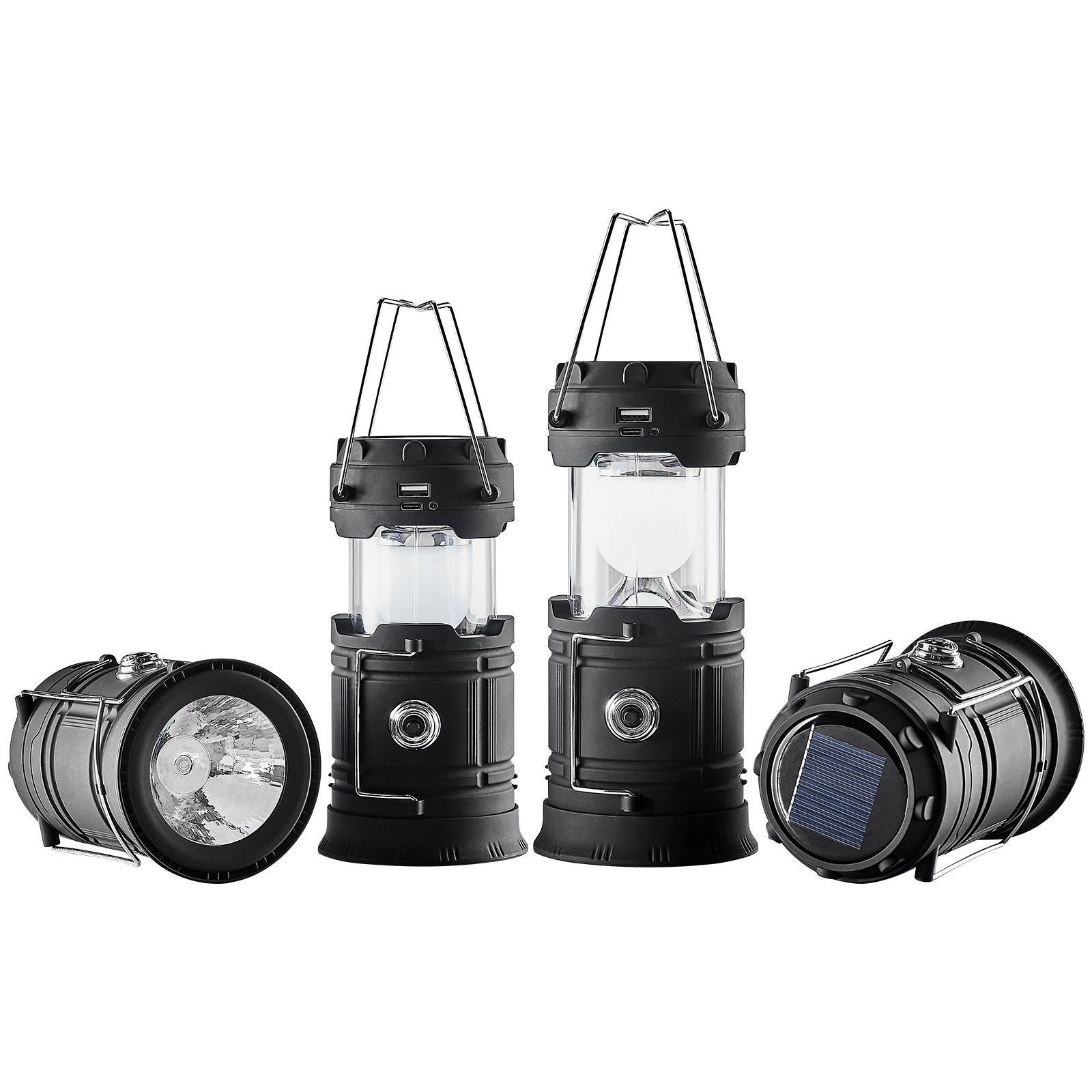 4-Pack Rechargeable LED Camping Lanterns – Collapsible Solar & USB-C Lanterns with Power Bank