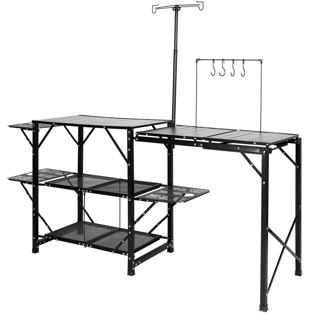 VEVOR Folding Camping Kitchen Table – Portable Cook Station with 3 Side Tables, Shelves & Detachable Sink