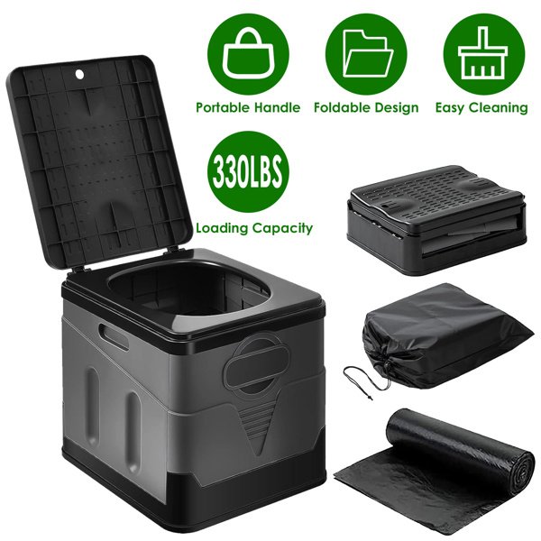 Portable Foldable Toilet with Lid & Carry Bag