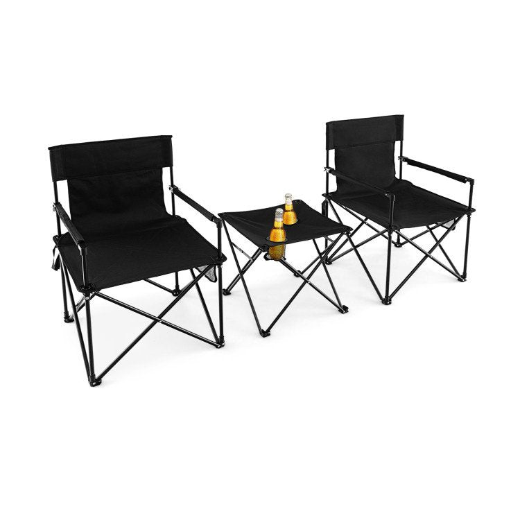 Outdoor Folding Camping Chair & Table Set with Carrying Bag