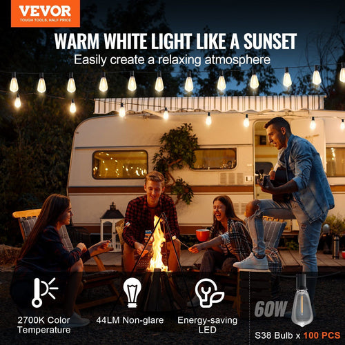 200FT Waterproof LED Outdoor String Lights – Patio, Shatterproof Bulbs
