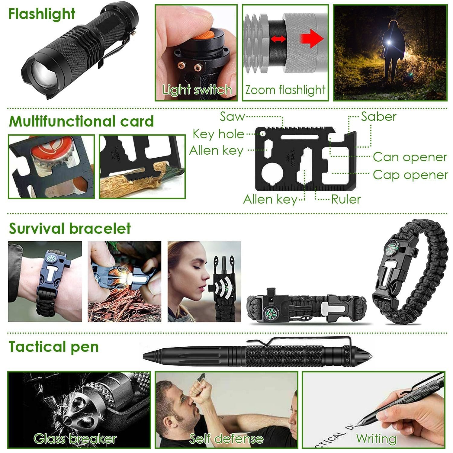 47-Pc Emergency Survival Kit – EDC Gear, First Aid & Tools with Pouch for Outdoor Adventures