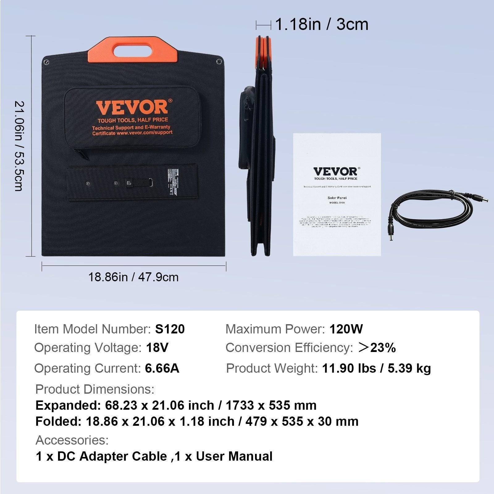 VEVOR 120W Portable Monocrystalline Solar Panel