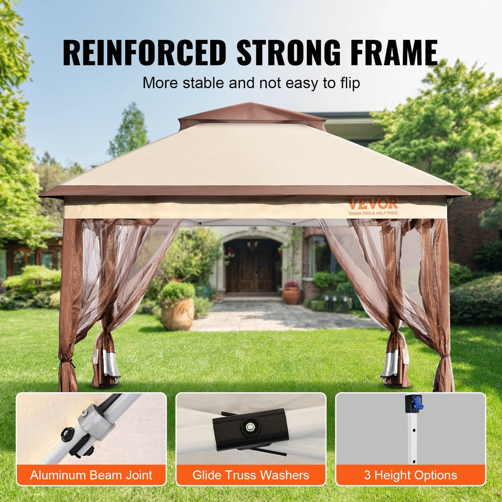 VEVOR 11x11ft Patio Gazebo – Pop-Up with Mosquito Net, Metal Frame & Waterproof Oxford Cloth