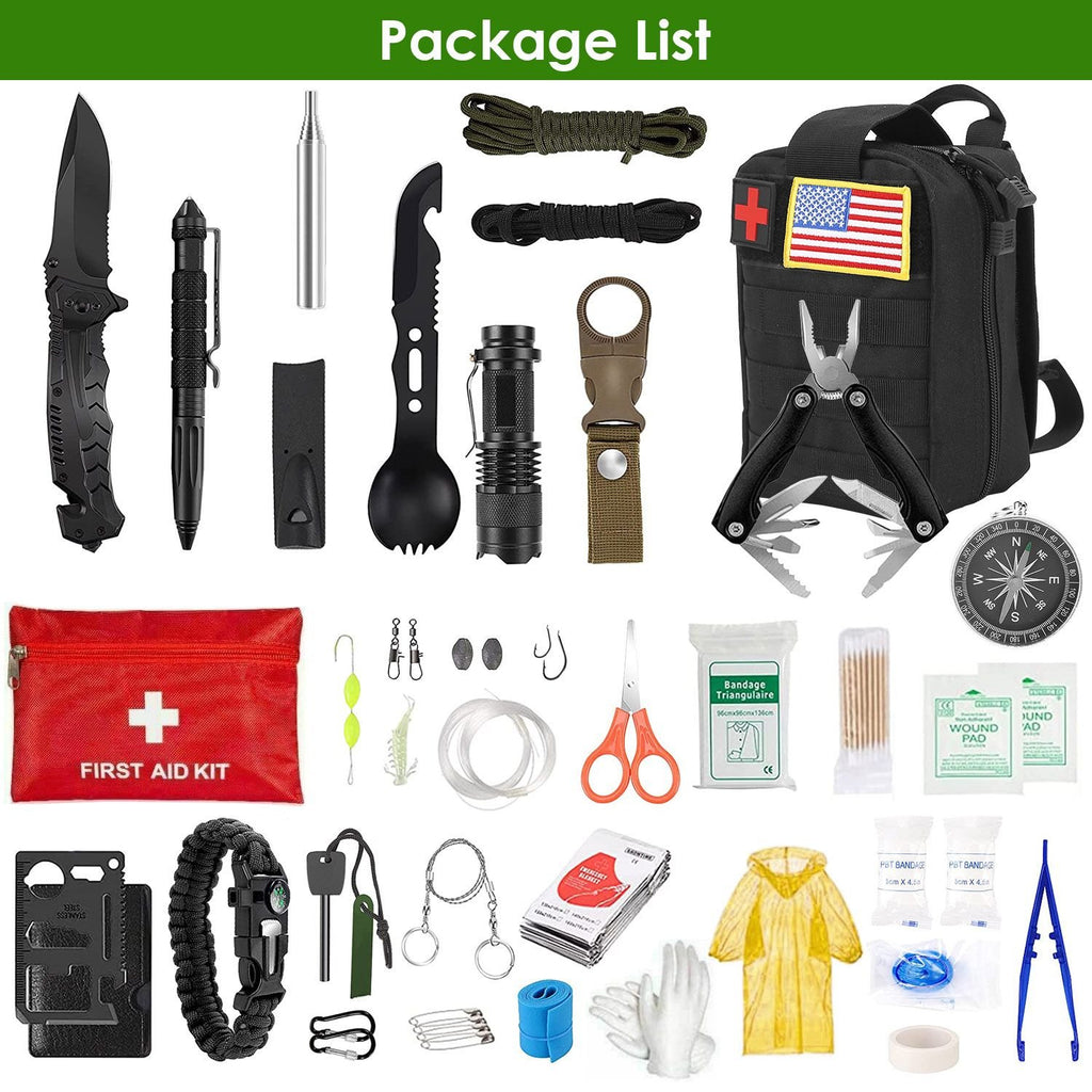 47-Pc Emergency Survival Kit – EDC Gear, First Aid & Tools with Pouch for Outdoor Adventures