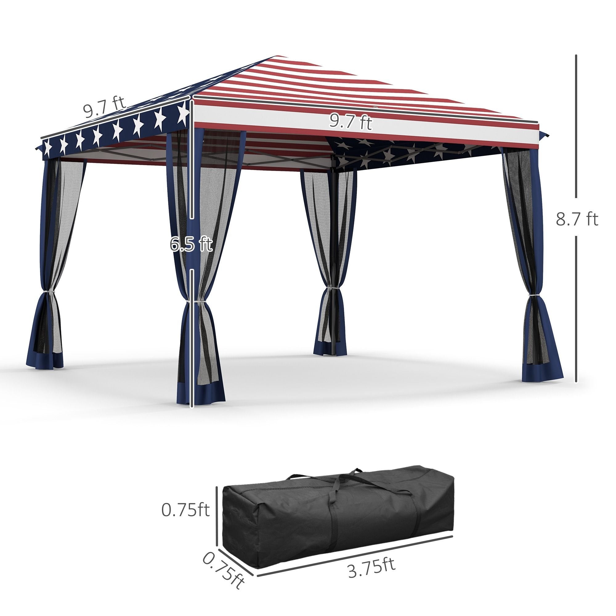 10' x 10' American Flag Pop-Up Canopy û Mesh Sidewalls for Outdoor Events