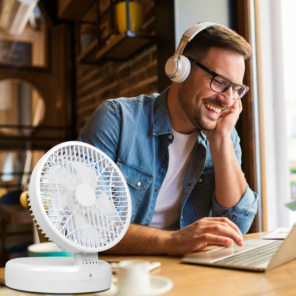 Quiet Foldable Table Fan – 90° Adjustable Tilt, 4-Speed USB Type-C Rechargeable Portable Fan with Wall Mount