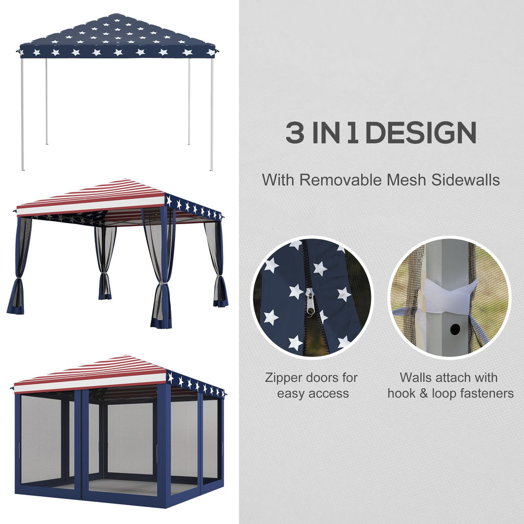 10' x 10' American Flag Pop-Up Canopy û Mesh Sidewalls for Outdoor Events