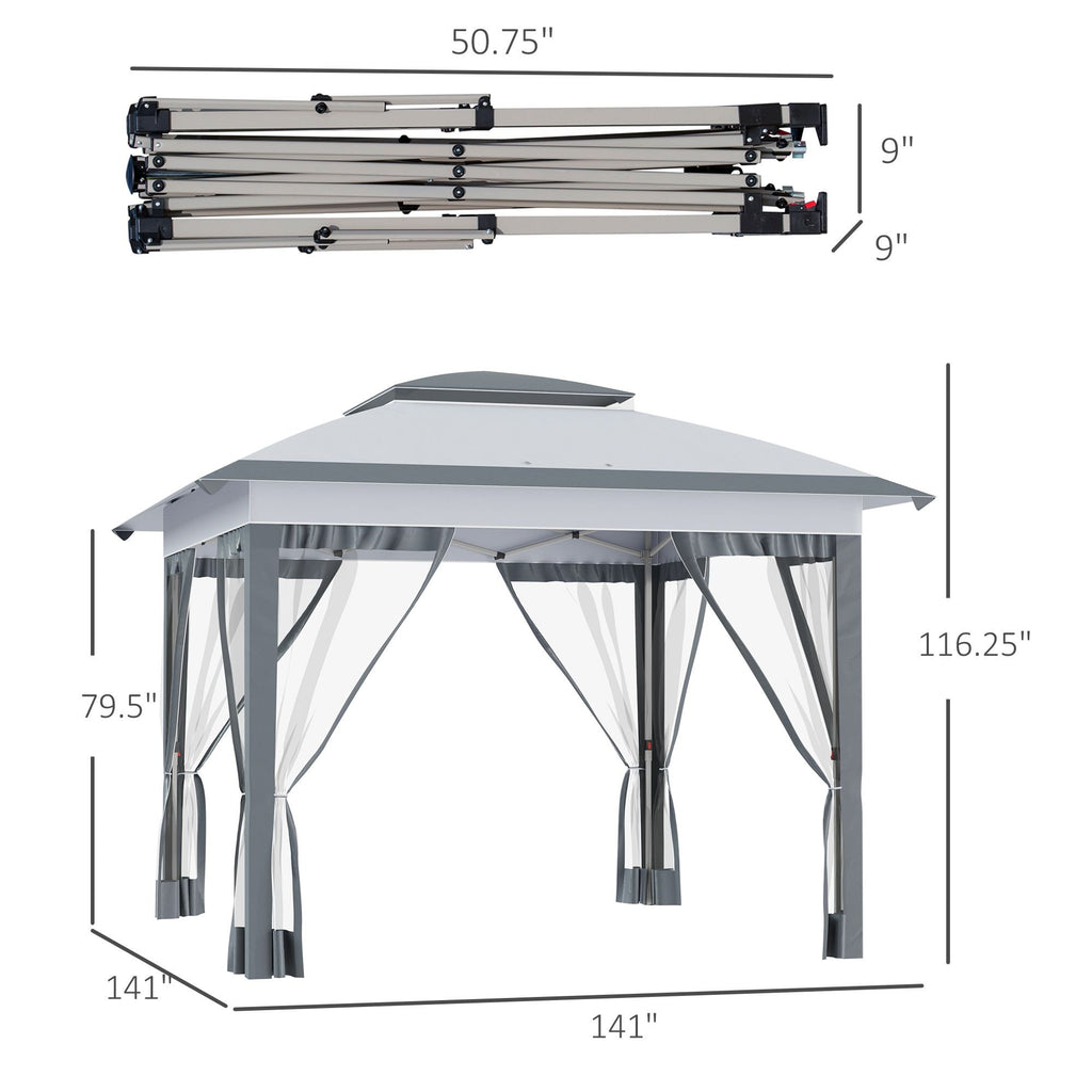 12' x 12' Pop-Up Gazebo Sun Shade û Adjustable with Mesh Netting (Gray)