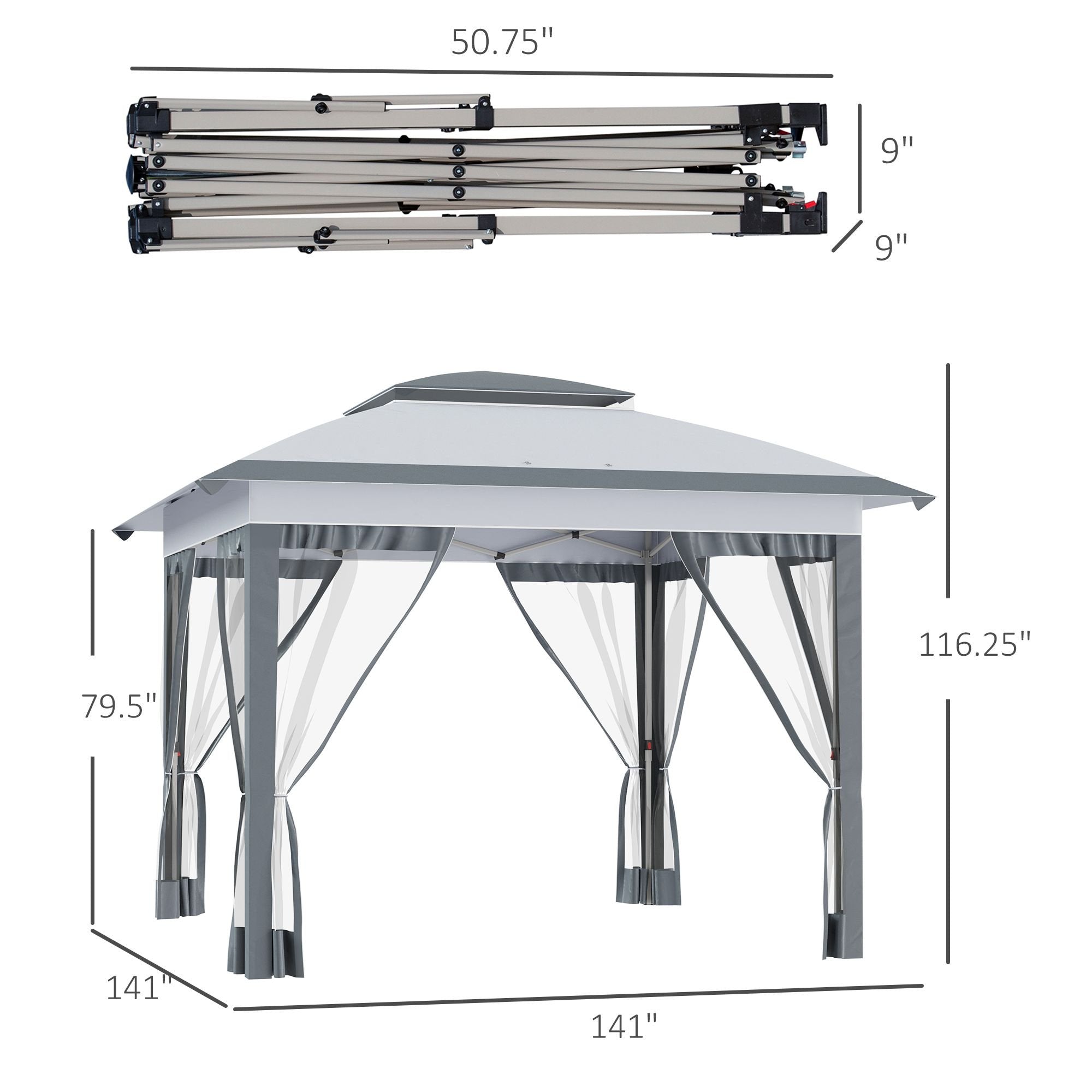 12' x 12' Pop-Up Gazebo Sun Shade û Adjustable with Mesh Netting (Gray)