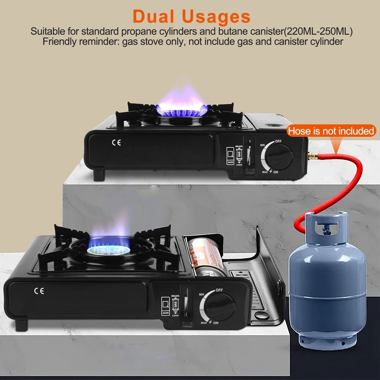 3300W Portable Camping Stove û Dual Fuel Single Burner with Piezo Ignition