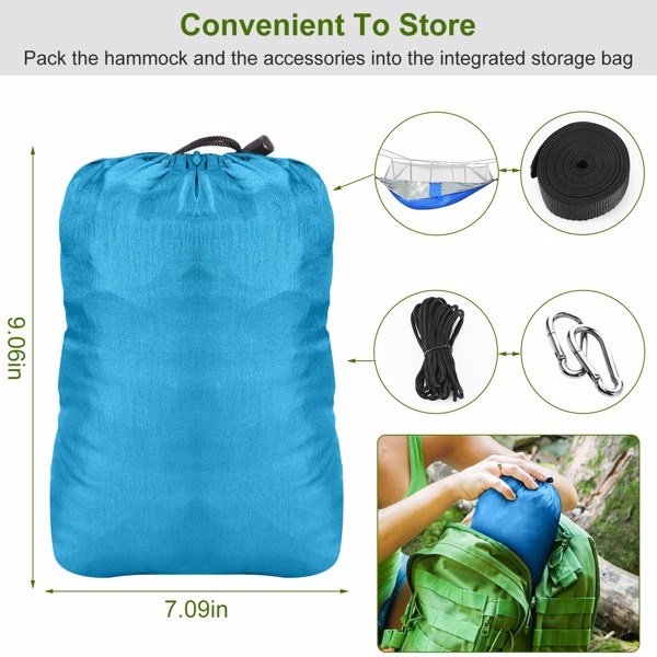 Double Camping Hammock with Mosquito Net – 600 lbs, Portable with Straps & Carry Bag