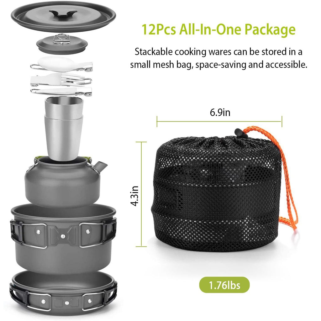 12-Piece Camping Cookware Set – Pot, Pan, Stove & Utensils