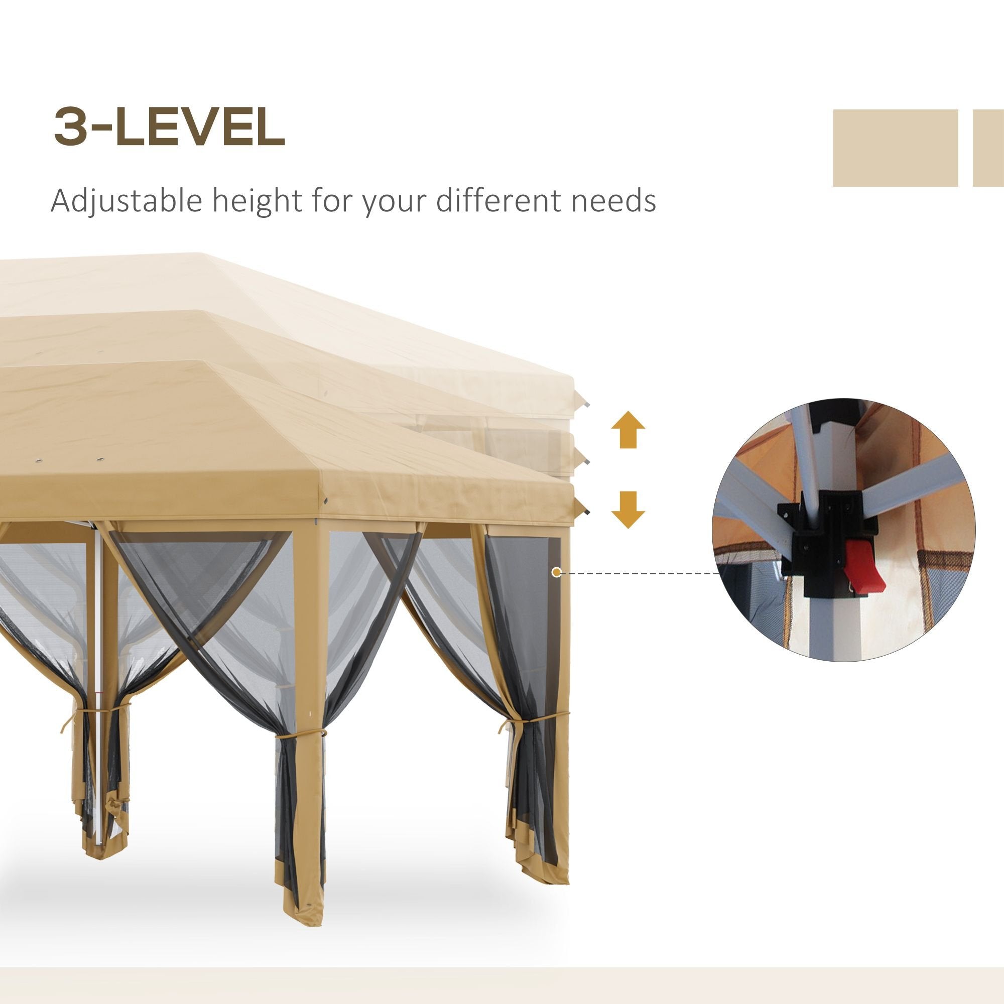10' x 20' Pop-Up Canopy Tent û Beige with Netting Sidewalls