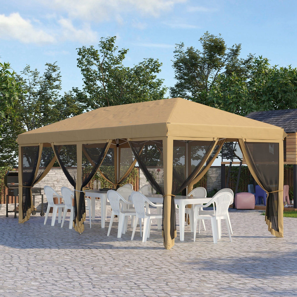 10' x 20' Pop-Up Canopy Tent û Beige with Netting Sidewalls