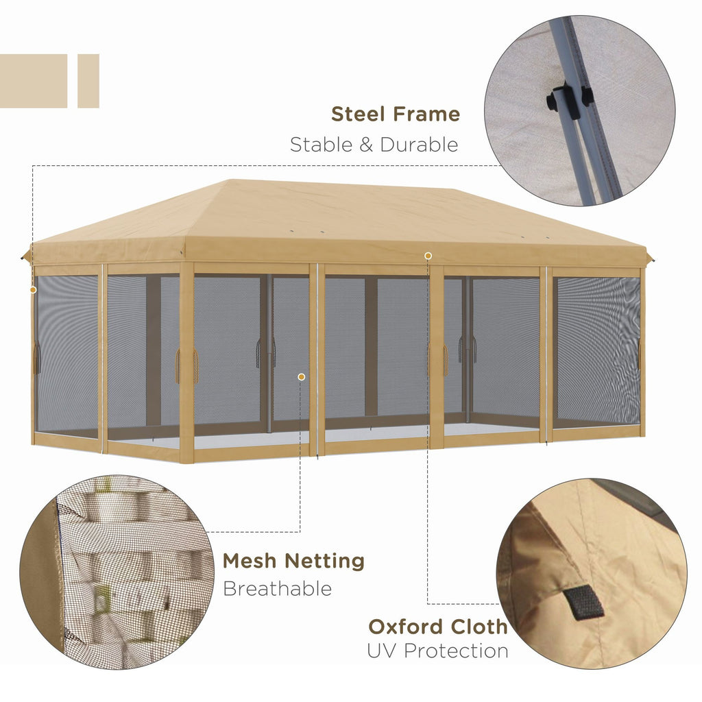 10' x 20' Pop-Up Canopy Tent û Beige with Netting Sidewalls