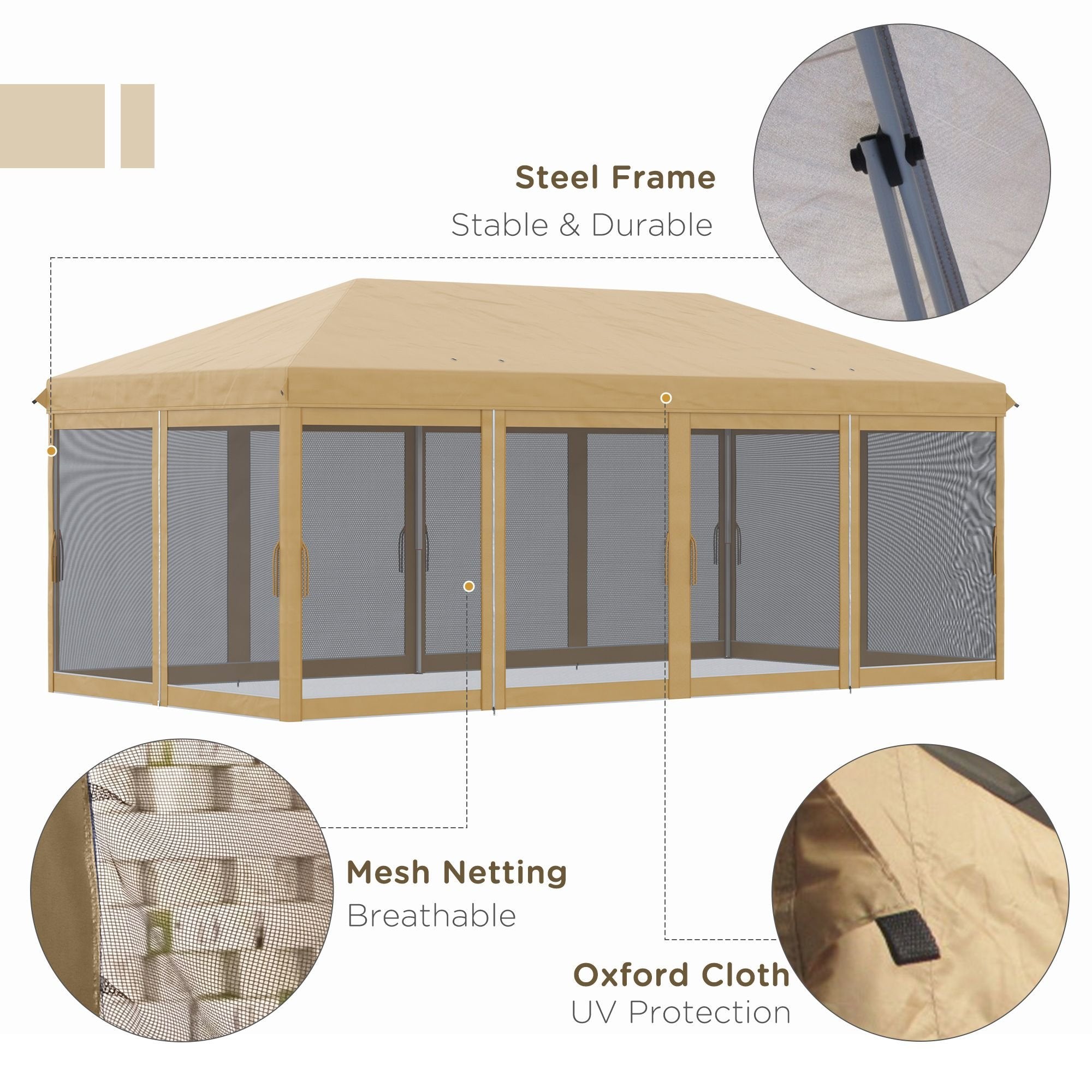 10' x 20' Pop-Up Canopy Tent û Beige with Netting Sidewalls