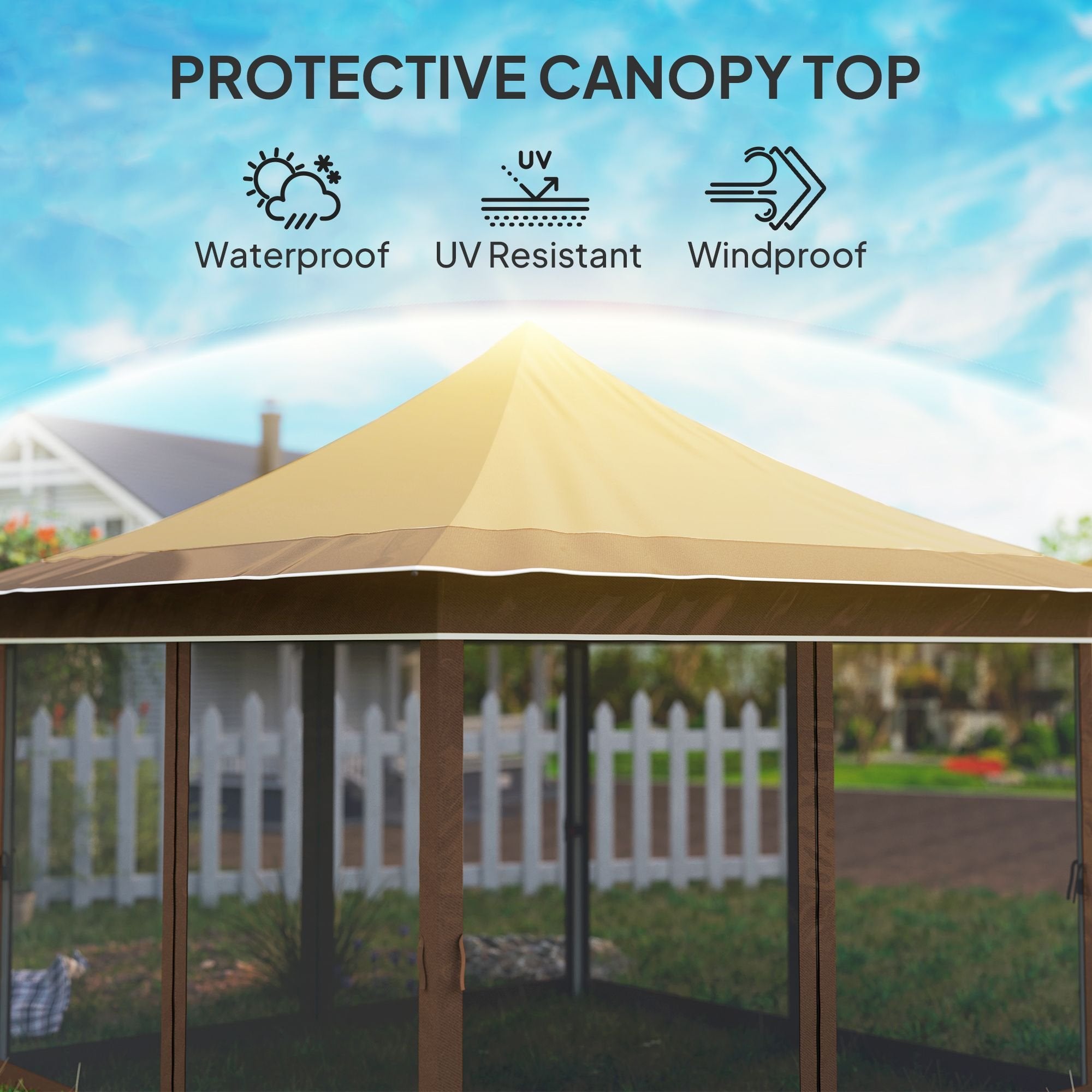 12' x 12' Pop-Up Canopy Tent û UPF50+ with Mesh Netting & Carry Bag (Beige)