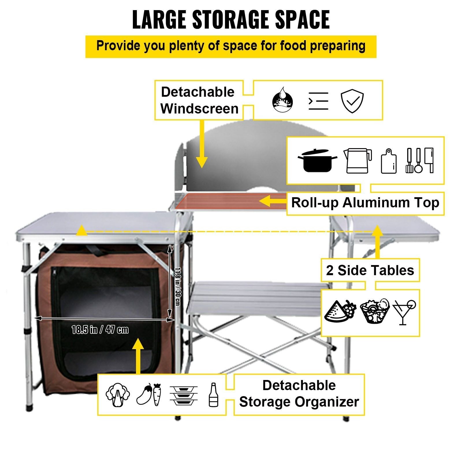 Folding Camping Kitchen Table û Portable Picnic Cabinet with Storage