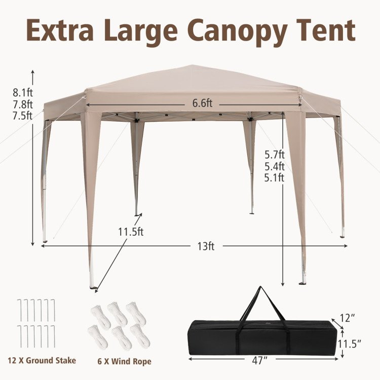 13x11.5 FT Hexagonal Pop-Up Canopy Tent – Height Adjustable with Decorative Leg Covers