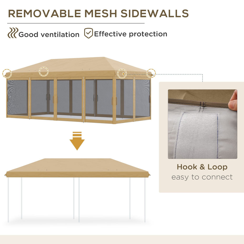 10' x 20' Pop-Up Canopy Tent û Beige with Netting Sidewalls