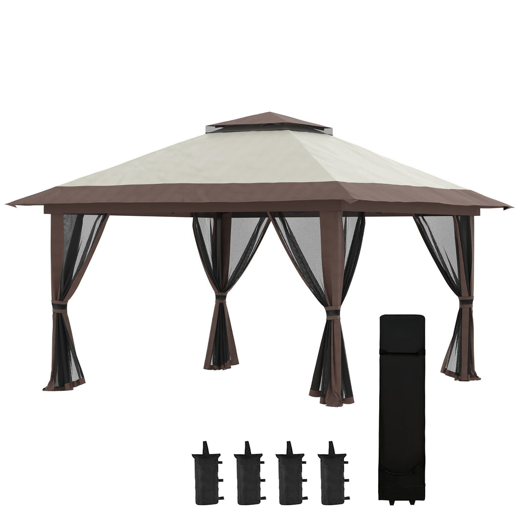 13' x 13' Garden Gazebo û Pop-Up Canopy with Netting (Beige)