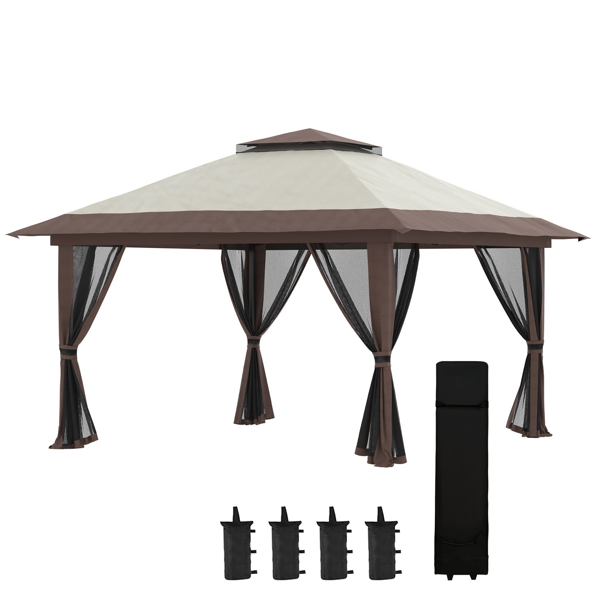 13' x 13' Garden Gazebo û Pop-Up Canopy with Netting (Beige)