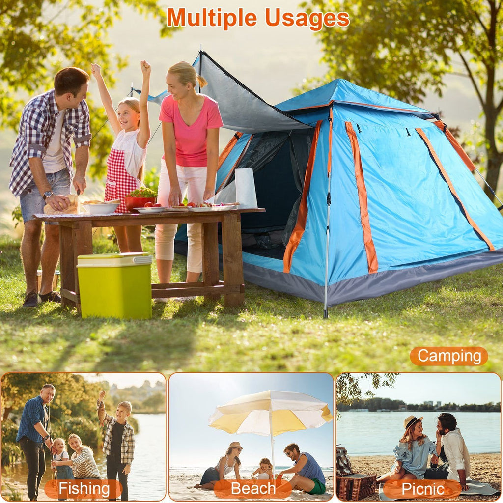 4-5 Person Waterproof Camping Tent with Mosquito Net Windows & Carry Bag, Blue