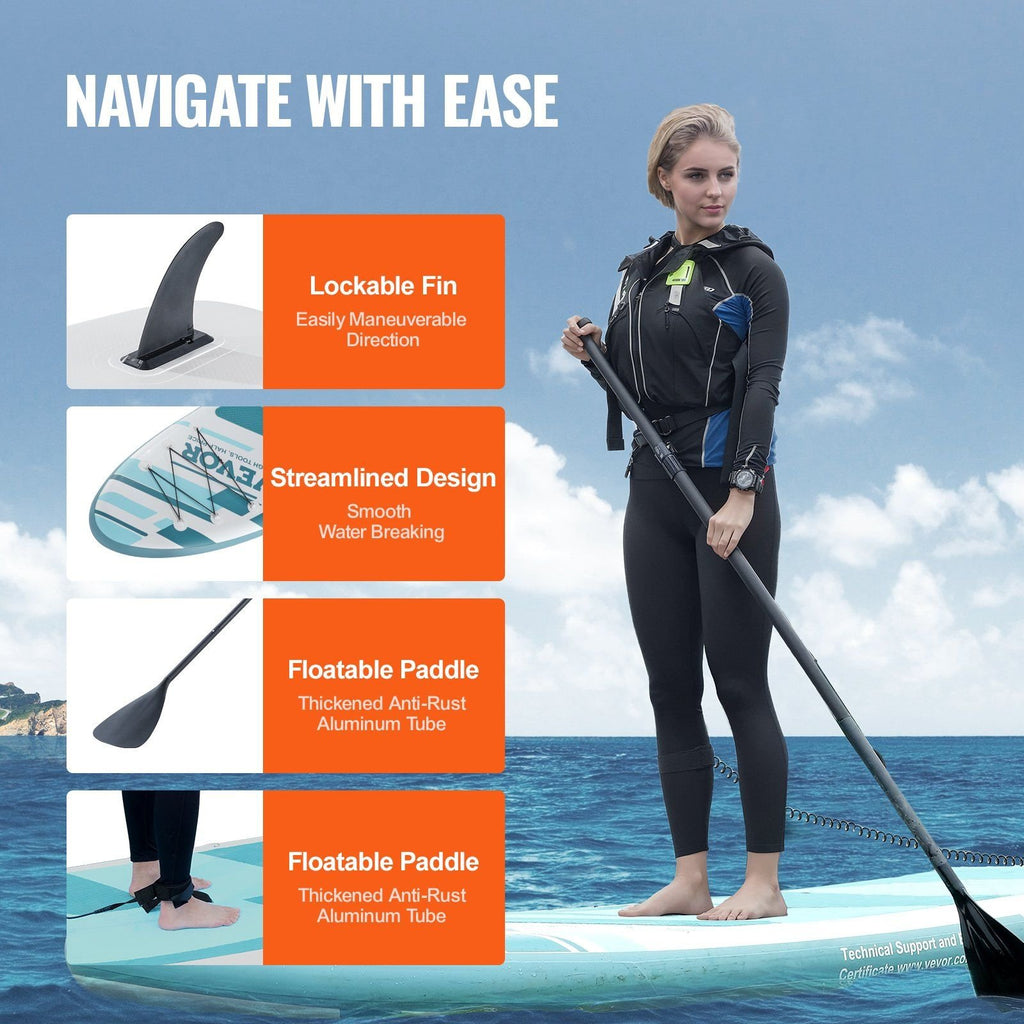 VEVOR Inflatable Paddle Board – Includes Kayak Seat, Pump, Paddle & Accessories - 11' x 33" x 6"