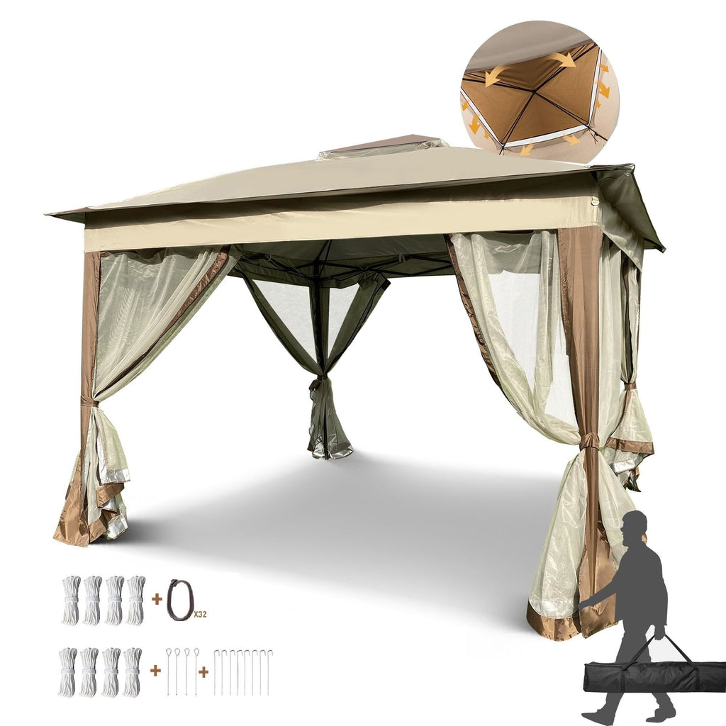 Outdoor Pop-Up Gazebo – 2-Tier Soft Top with Removable Zipper Netting, 11' x 11'