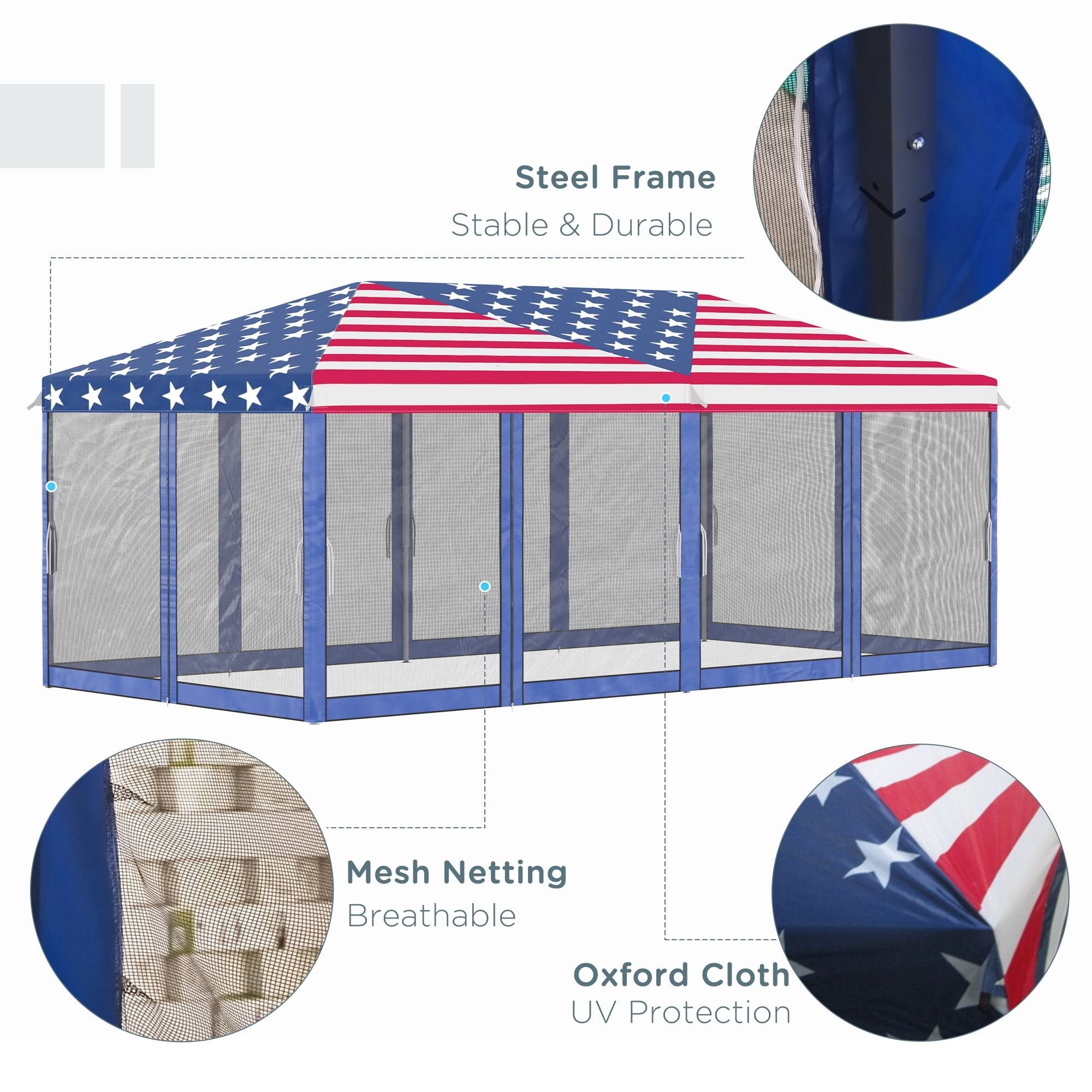 10' x 20' Pop-Up Canopy Gazebo û American Flag with Mesh Sidewalls