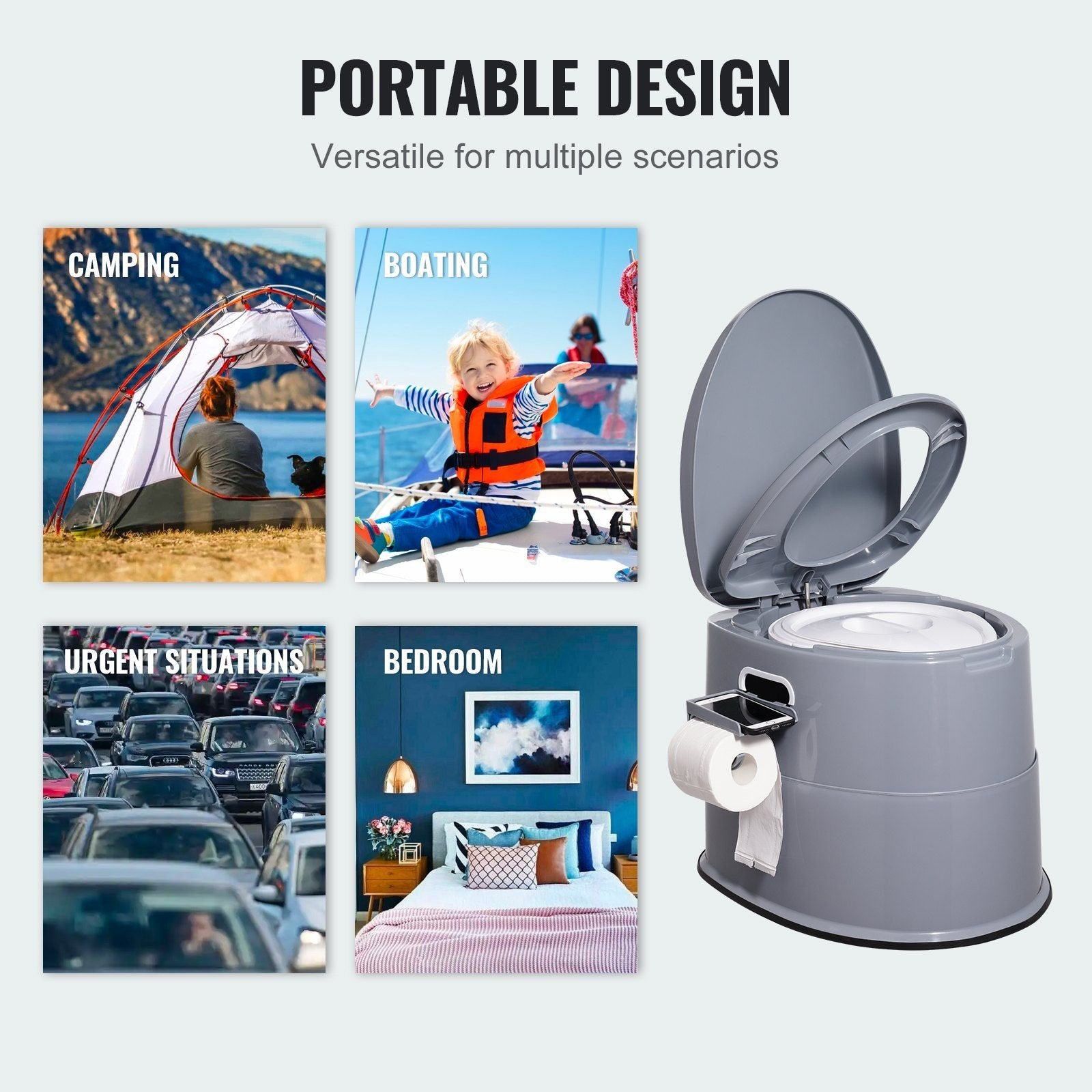 VEVOR Portable Toilet for Camping - Detachable Inner Bucket & Removable Paper Holder