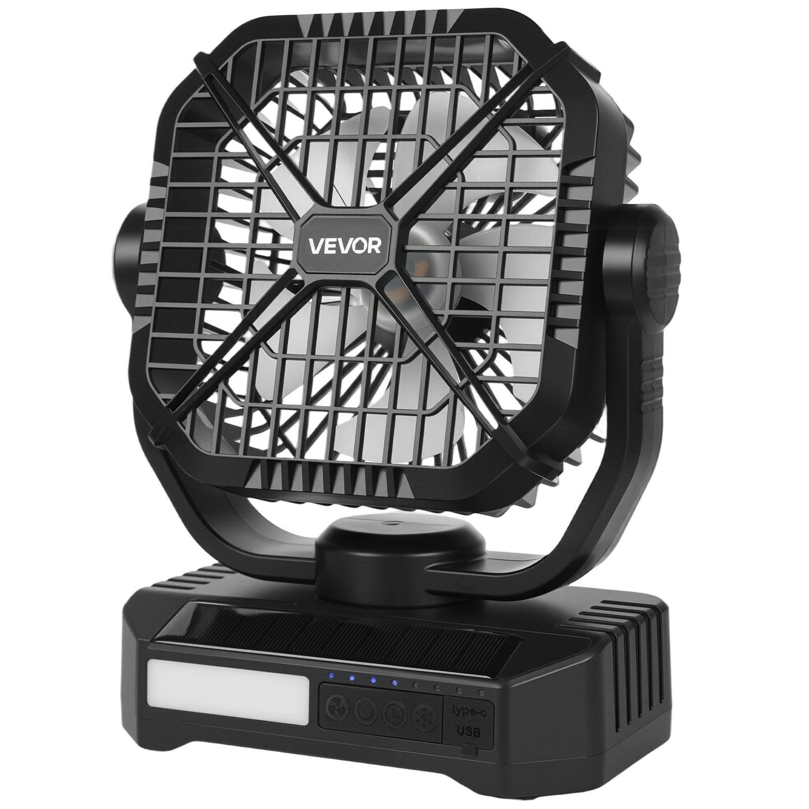 10,400mAh Solar Camping Fan with LED Lantern – 8"–9" Portable 7W Fan with Solar Panel