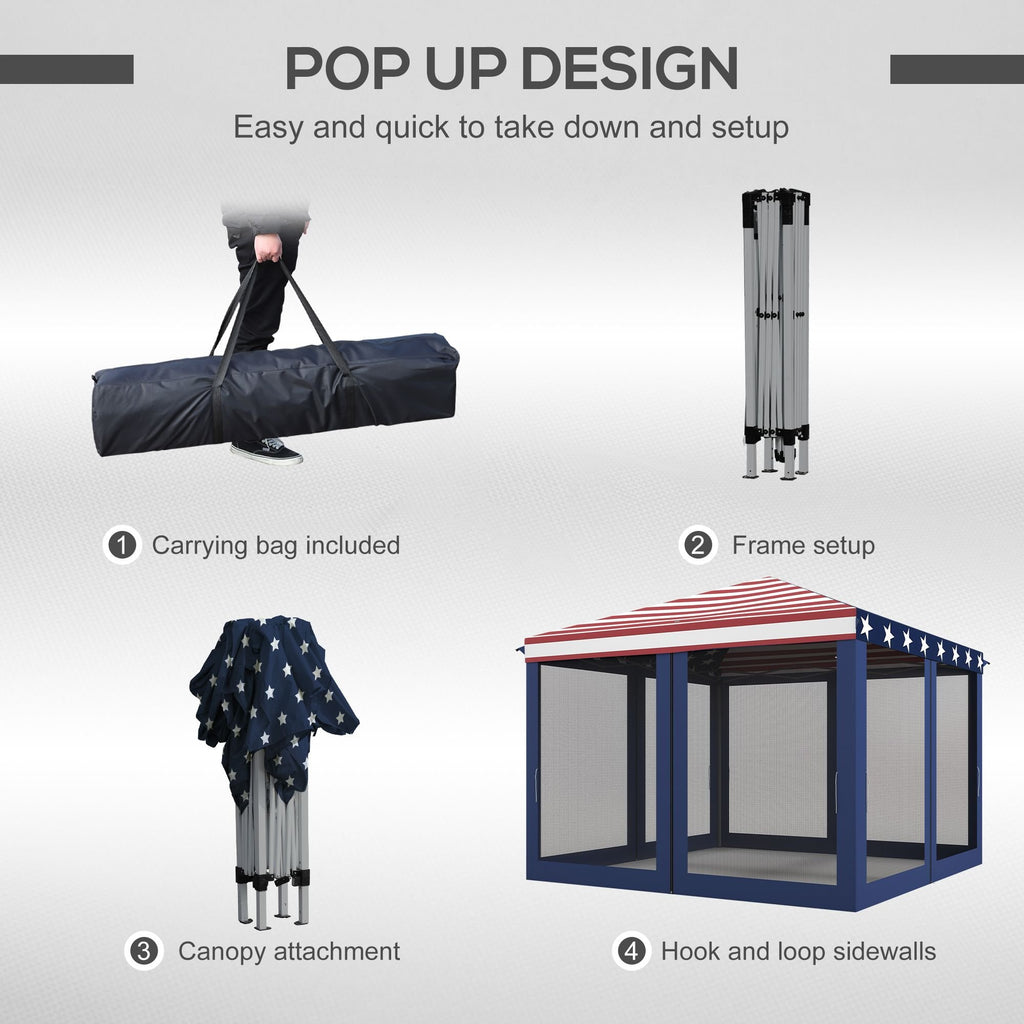 10' x 10' American Flag Pop-Up Canopy û Mesh Sidewalls for Outdoor Events