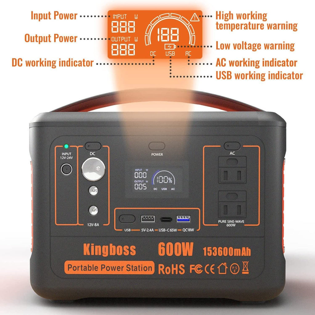 Kingboss - 600W Solar Generator Portable Power Station 600W (Peak 1200W)