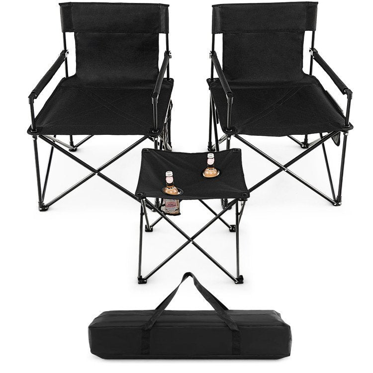 Outdoor Folding Camping Chair & Table Set with Carrying Bag