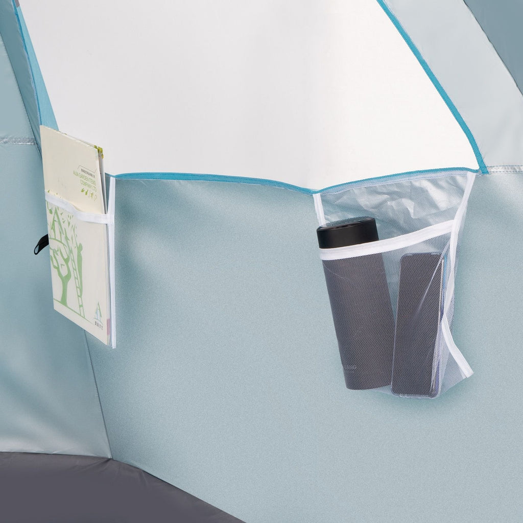 Quick-Open Blue Beach Tent – Fiberglass Pole & Oxford Cloth Free Ride Design