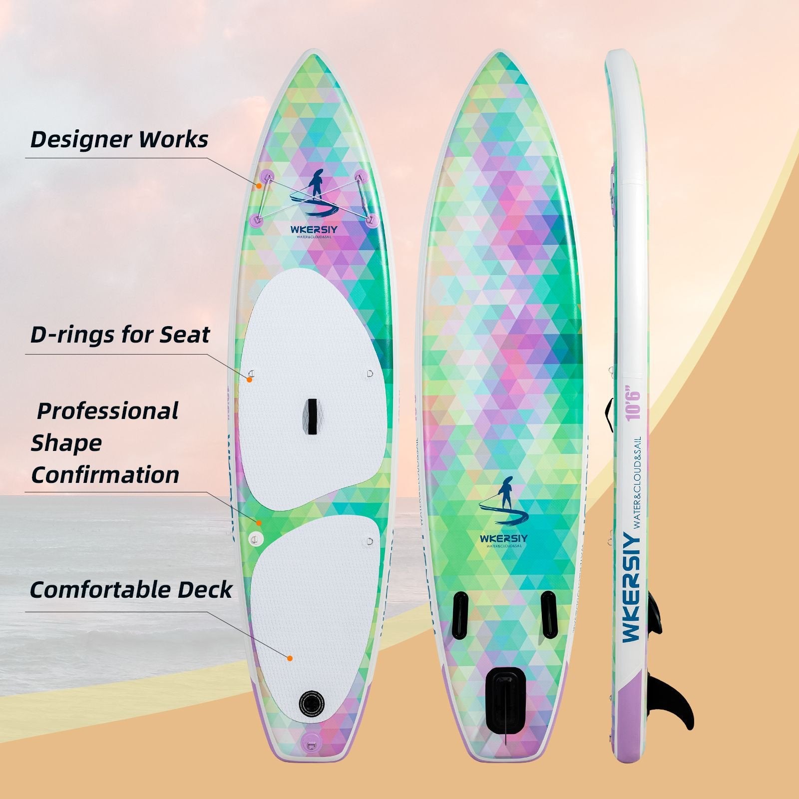 10'6" Inflatable Paddle Board – Includes Paddle, Backpack, Pump & Leash