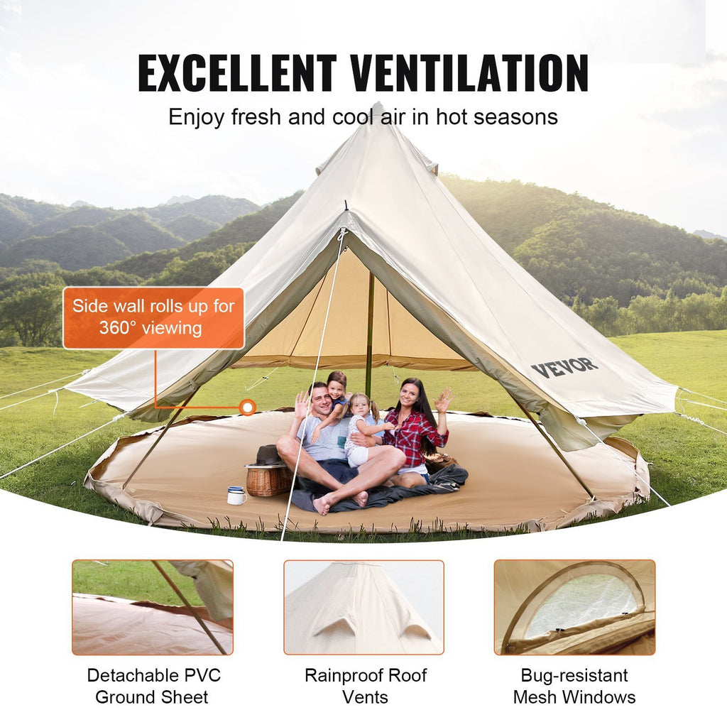 VEVOR Canvas Bell Tent, Waterproof with Stove Jack & Detachable Wall