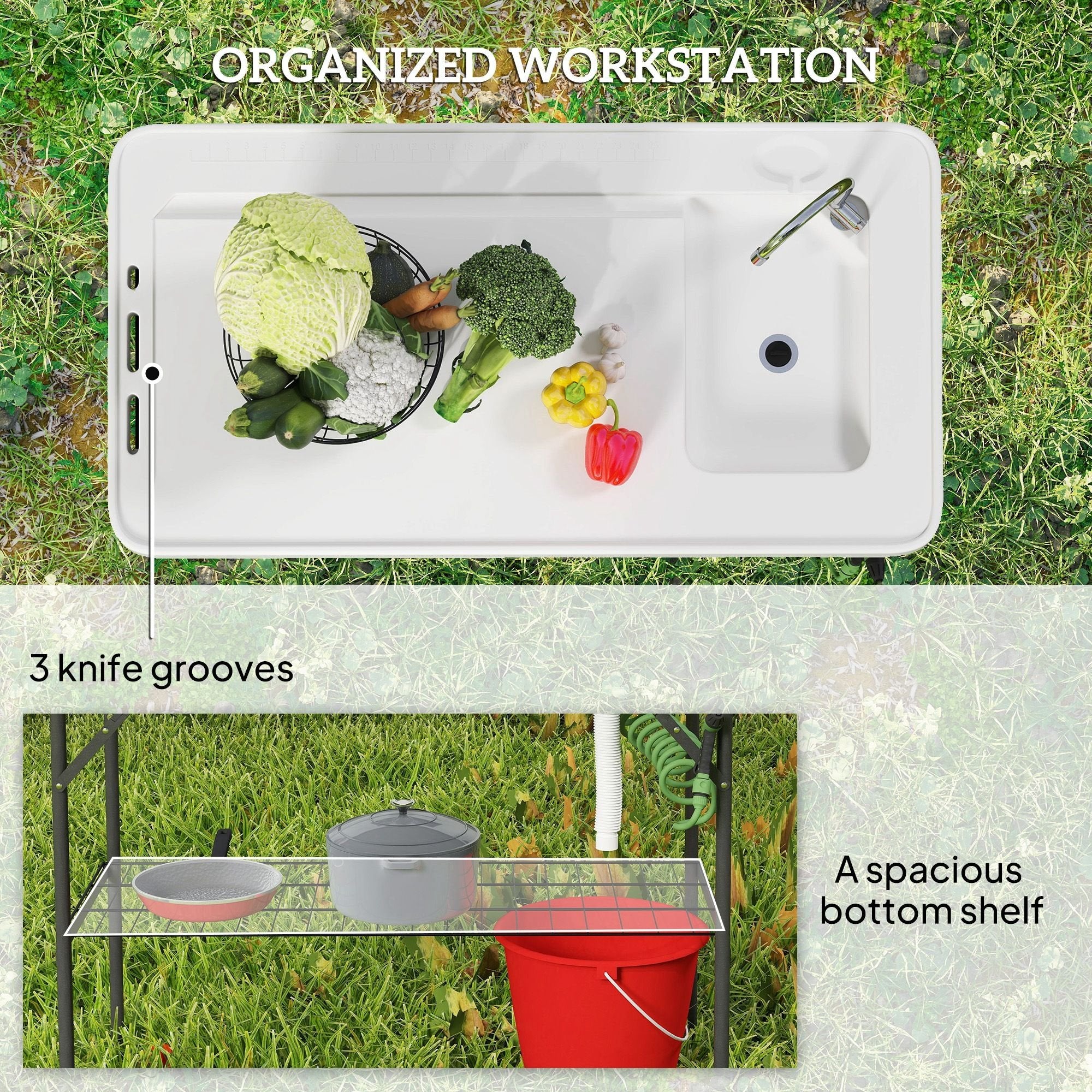 Folding Fish Cleaning Table with Sink û Portable Camping Table with Faucet & Shelf