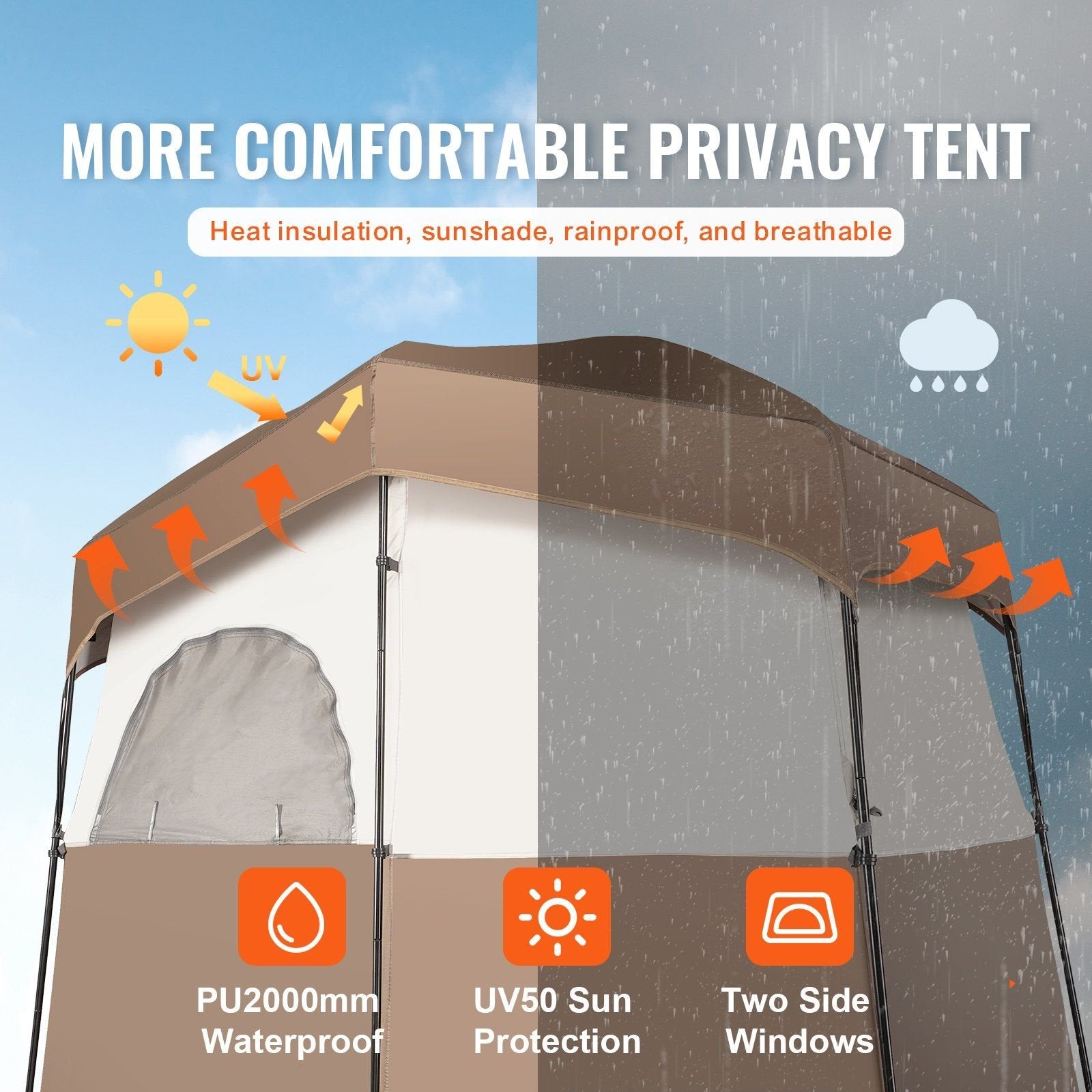 VEVOR 2-Room Camping Shower Tent, 83"x42"x83"