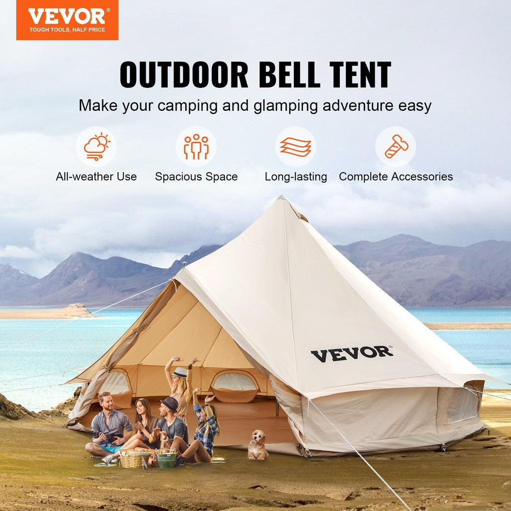 VEVOR Canvas Bell Tent, Waterproof with Stove Jack & Detachable Wall