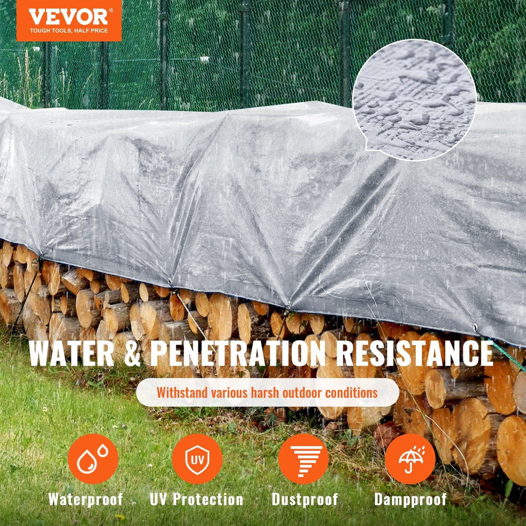 VEVOR 16x20ft Waterproof Tarp – 10 Mil Poly with Reinforced Grommets, Tear & UV Resistant