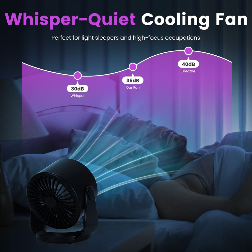 100-Speed Rechargeable Desk & Wall Fan – Mini Quiet Fan with 120° Tilt for Home, Office & Travel