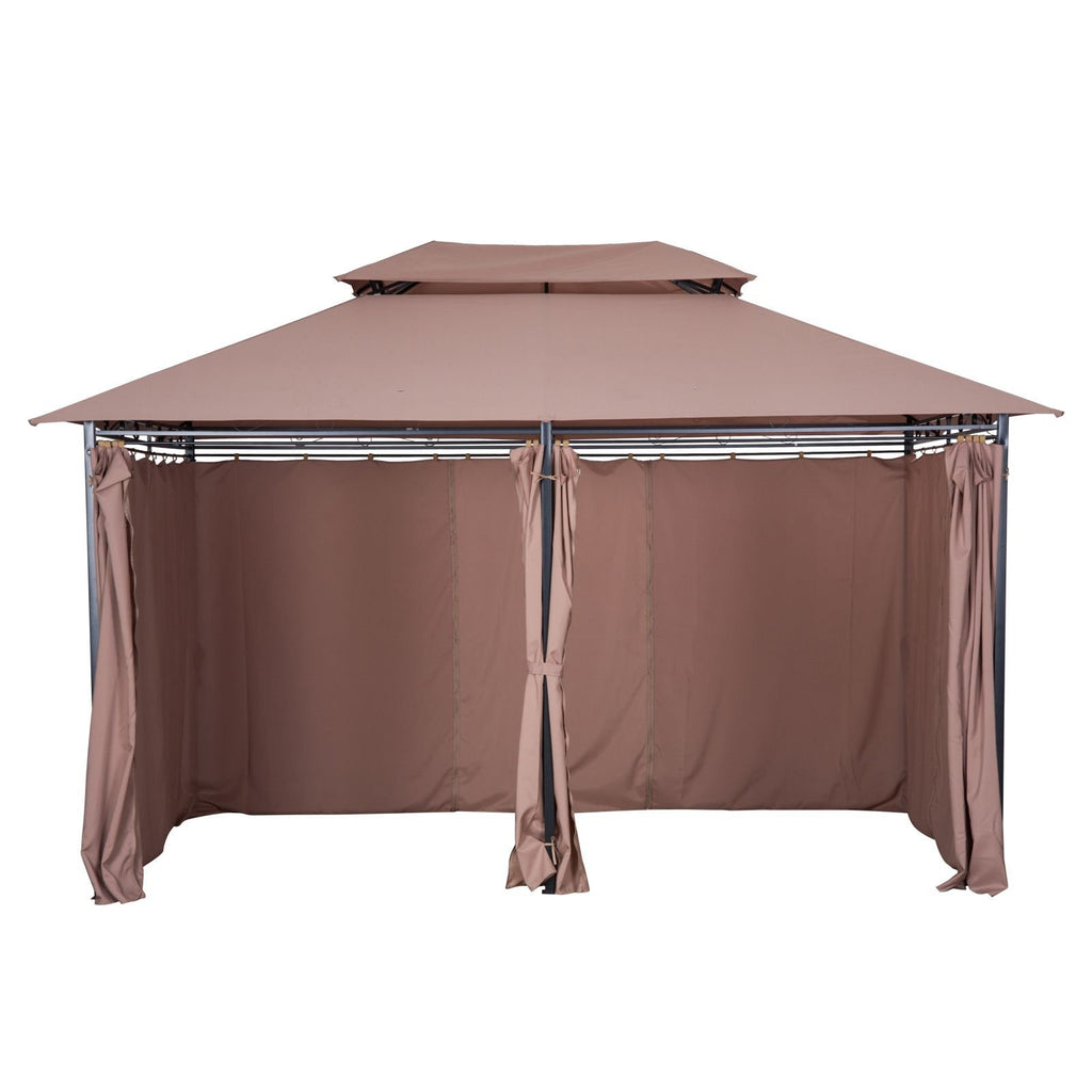 10' x 13' Khaki Gazebo û Steel Frame with Curtains & Vented Roof