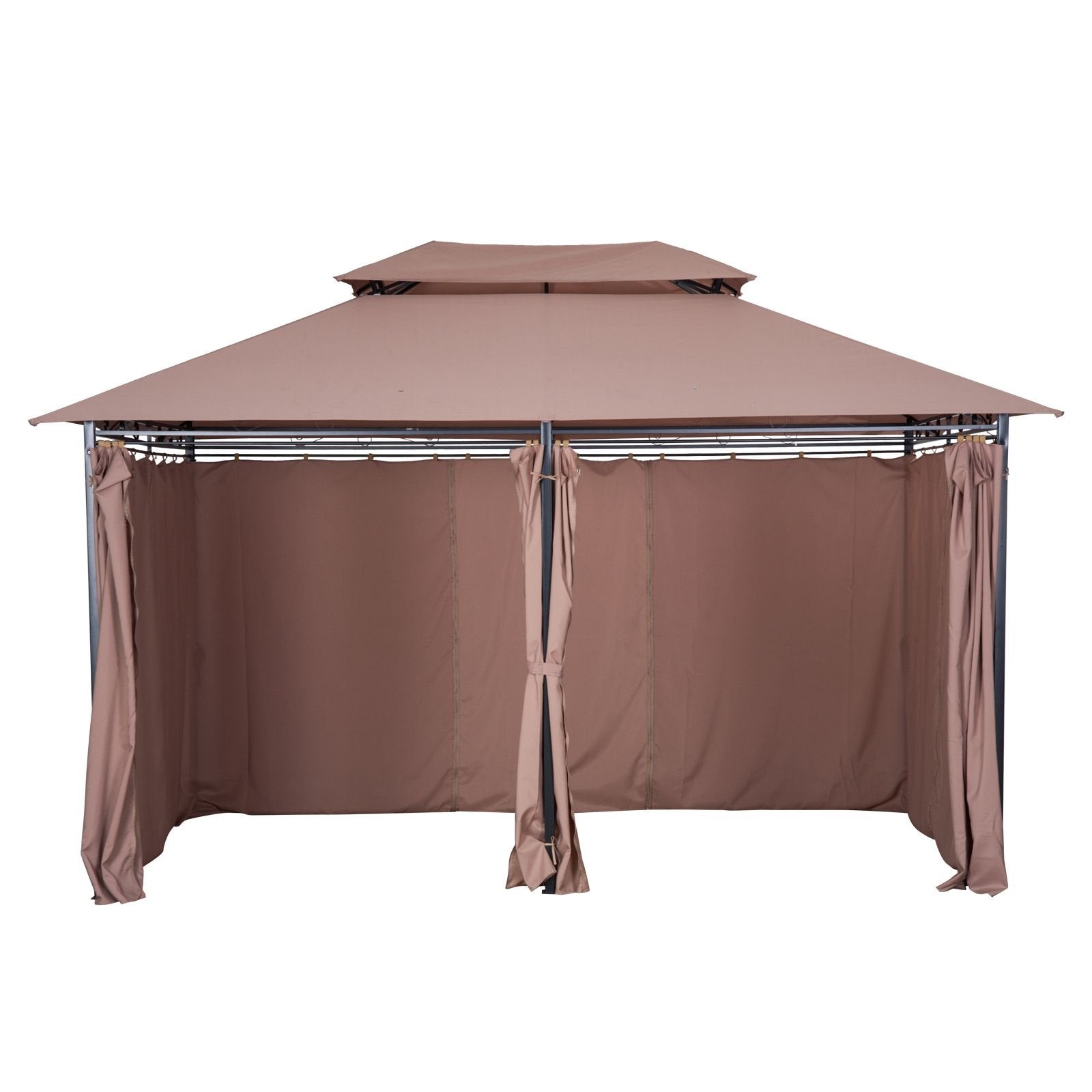 10' x 13' Khaki Gazebo û Steel Frame with Curtains & Vented Roof
