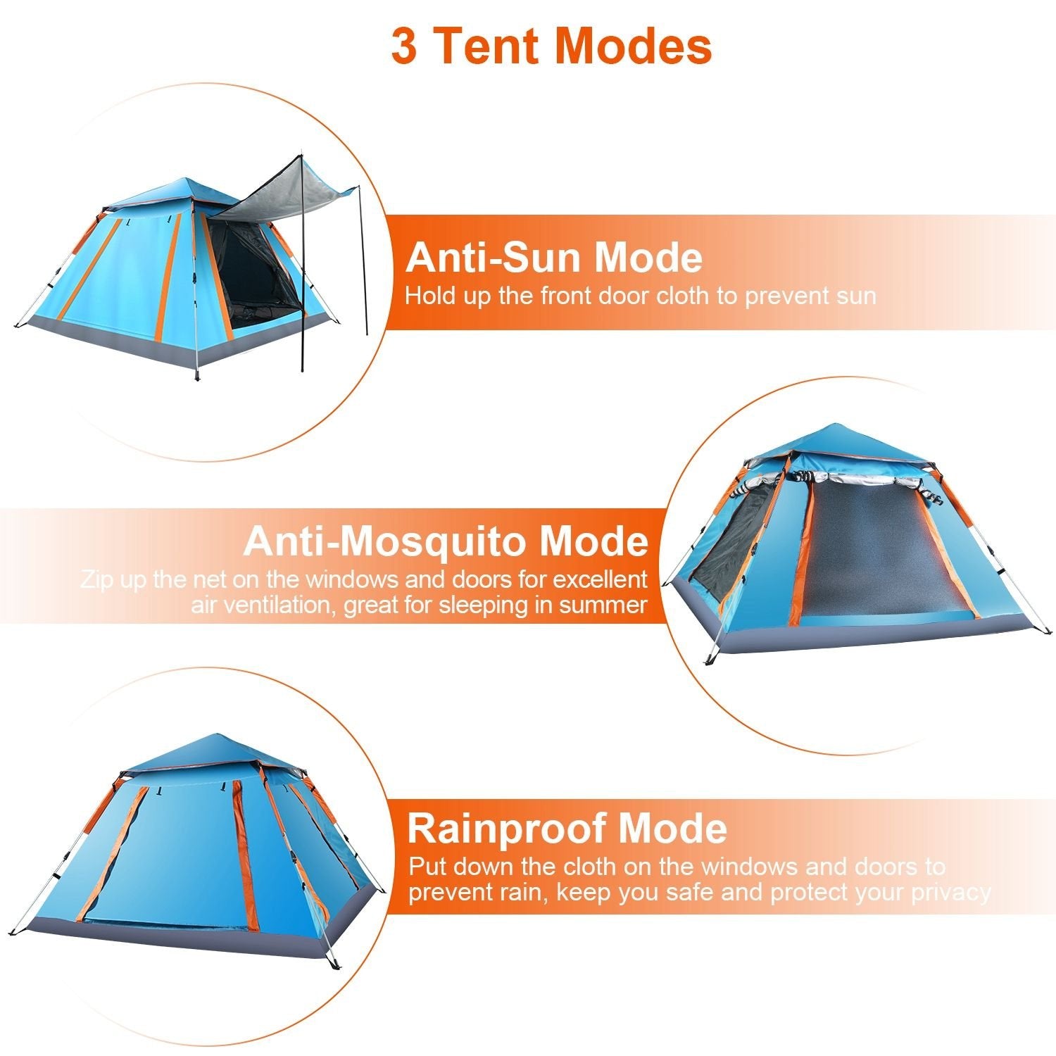 4-5 Person Waterproof Camping Tent with Mosquito Net Windows & Carry Bag, Blue