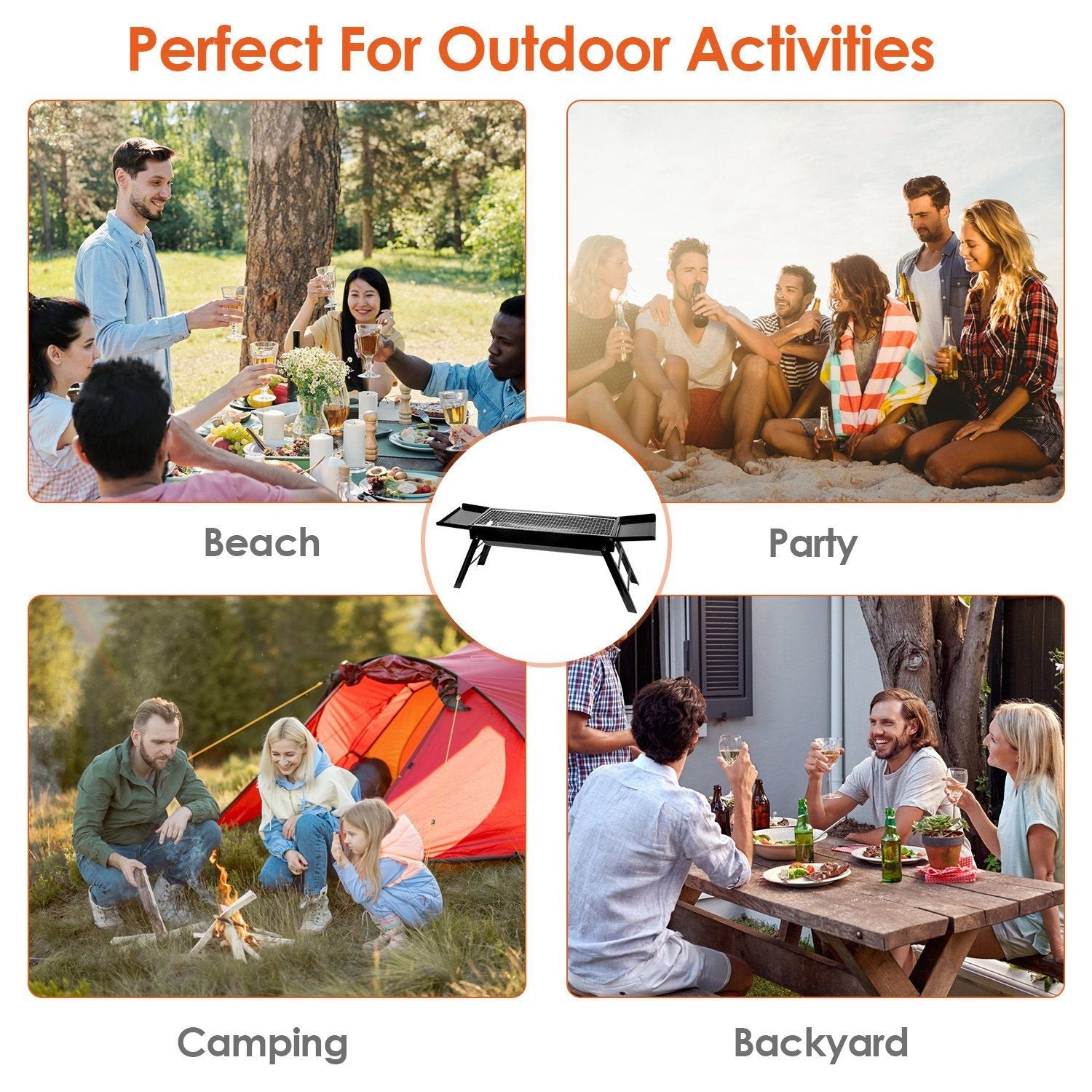Foldable Charcoal BBQ Grill with Shelf – Portable Stainless Steel Tabletop