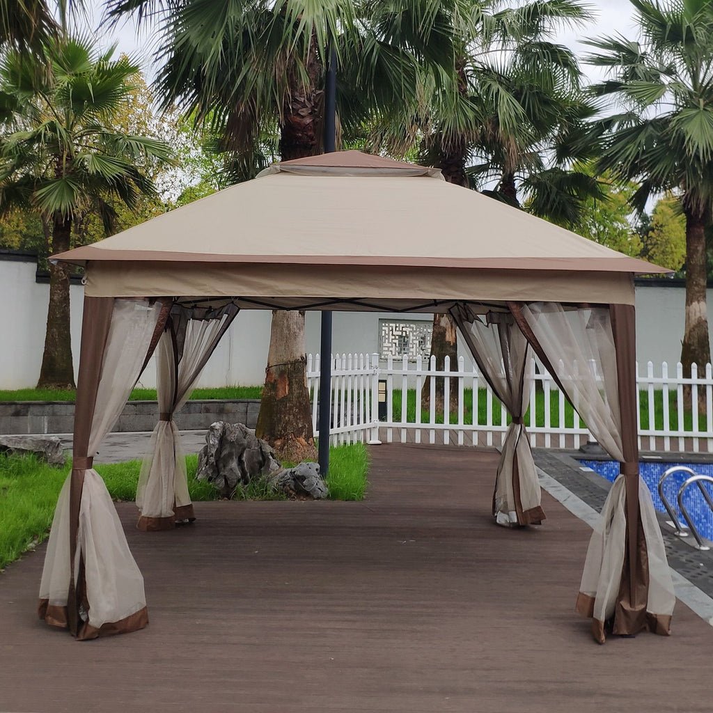 11' x 11' Pop-Up Gazebo Canopy û 2-Tier with Removable Netting (Coffee)